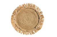 Round natural raffia tabletop with fringes, Woven raffia Placemat