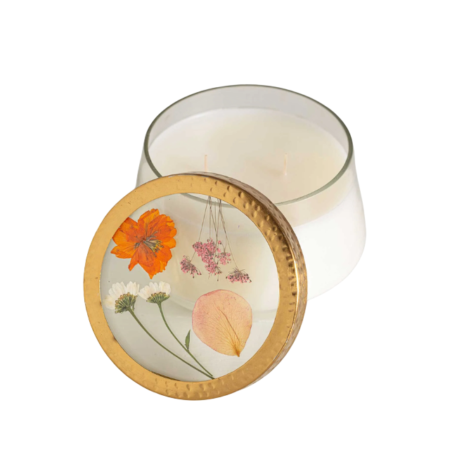 Apricot Rose Large Pressed Floral Candle