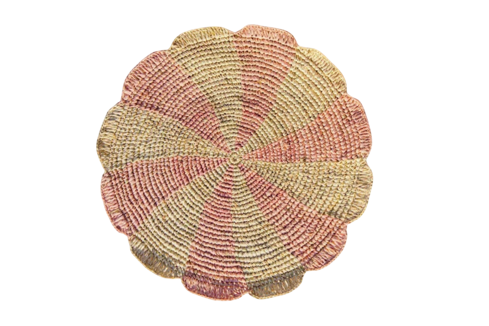 Pinwheel Pink Placemat, raffia tabletop