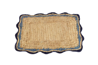 Garden Party placemats with Blue Edges, Handmade Woven Rectangular Table Mats, Natural raffia boho Placemat for Dining Table