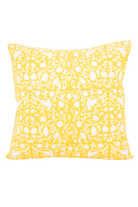 Birds of a Feather Blockprint Reversible Pillow in Saffron Yellow