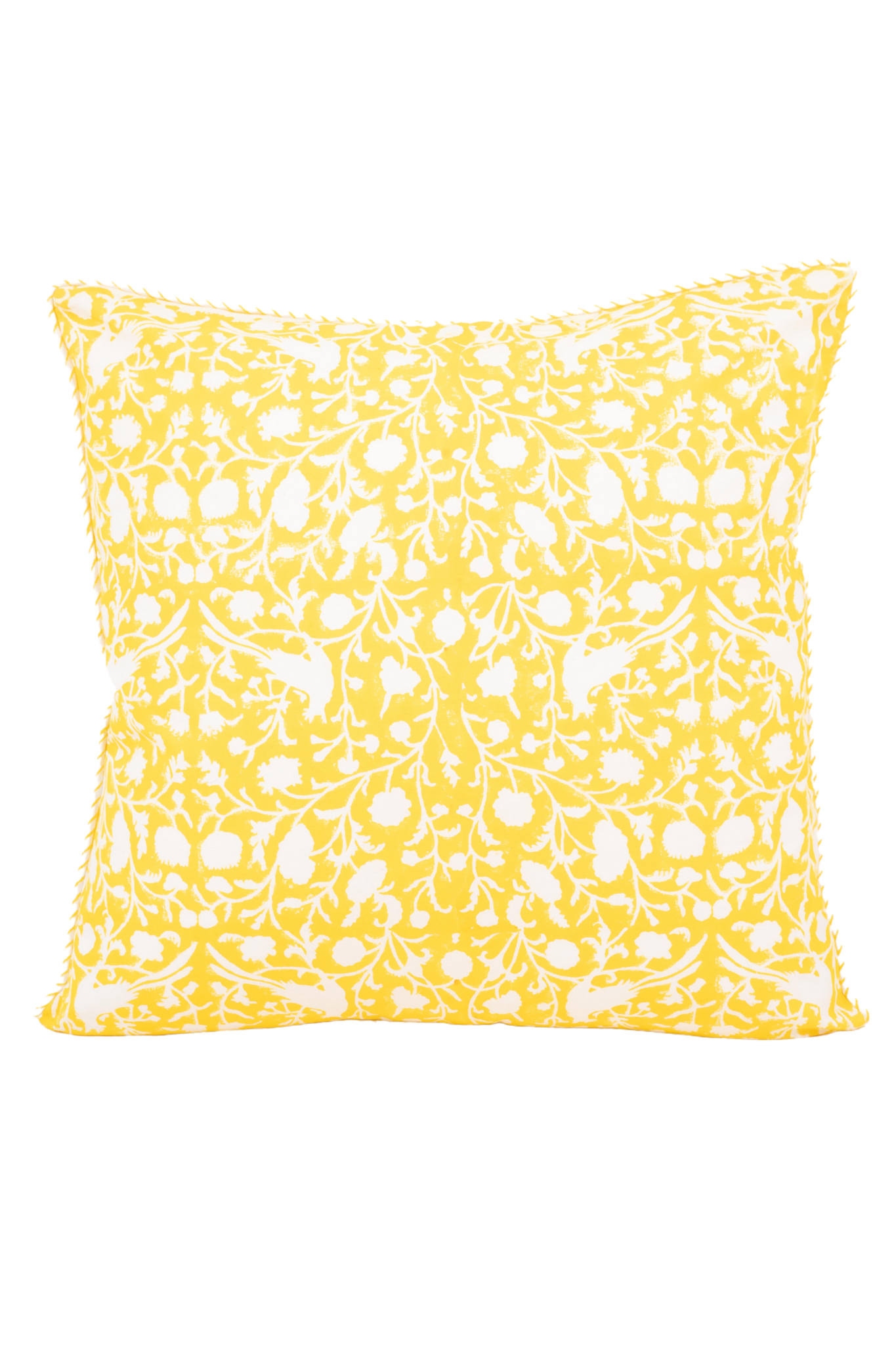 Birds of a Feather Blockprint Reversible Pillow in Saffron Yellow