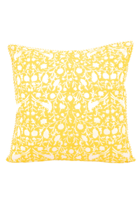 Birds of a Feather Blockprint Reversible Pillow in Saffron Yellow