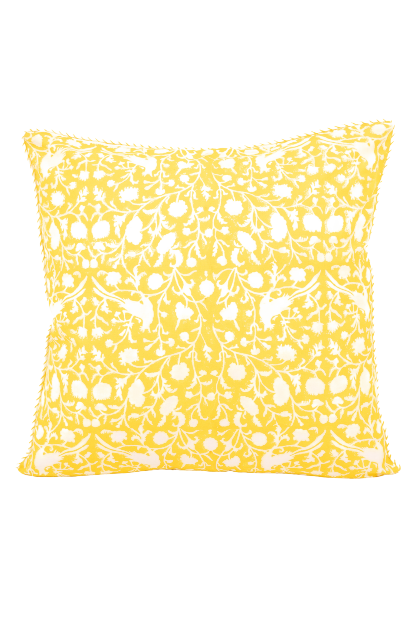 Birds of a Feather Blockprint Reversible Pillow in Saffron Yellow