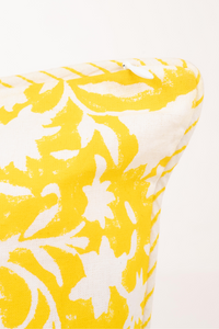 Birds of a Feather Blockprint Reversible Pillow in Saffron Yellow