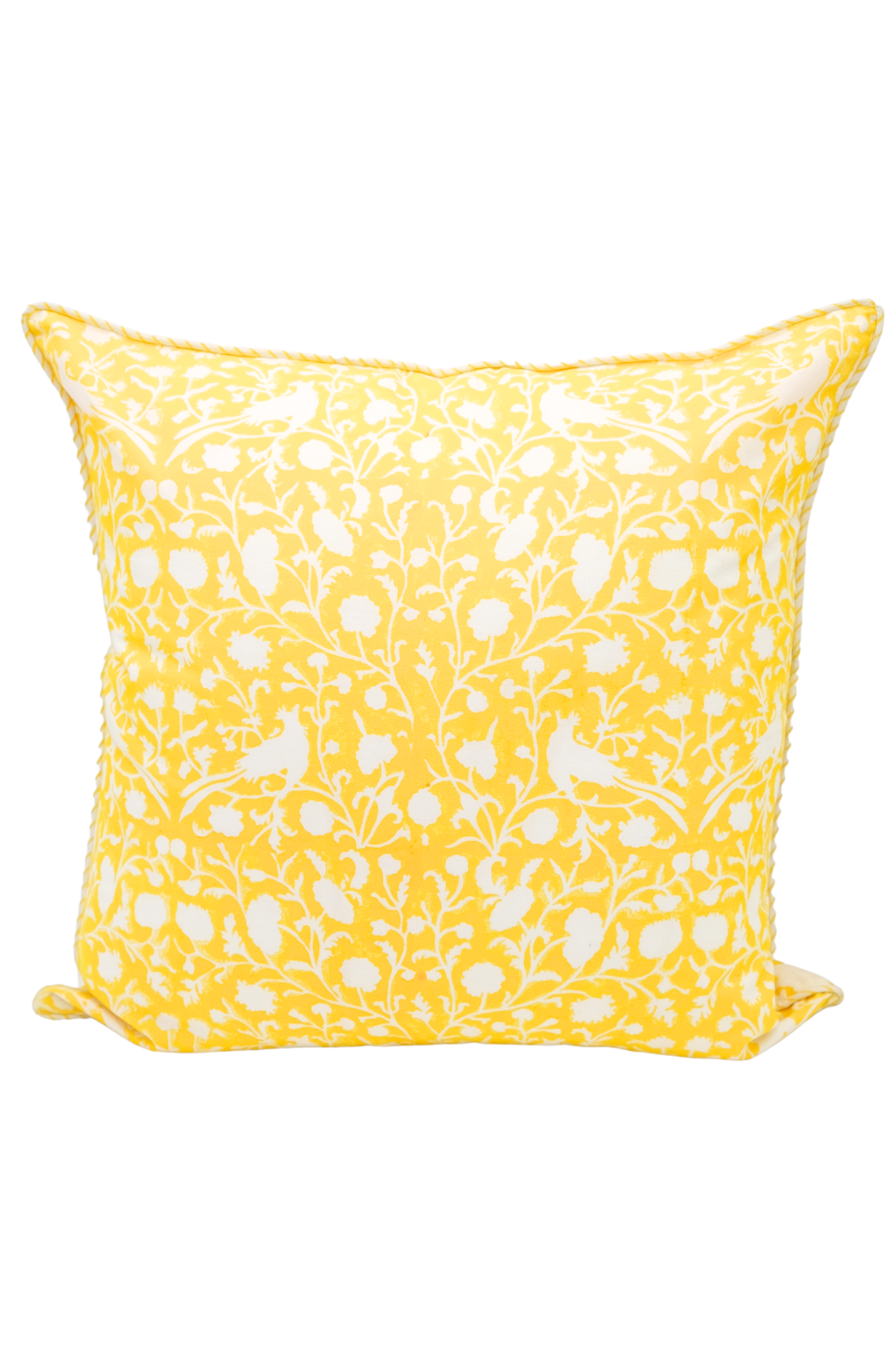 Birds of a Feather Blockprint Reversible Pillow in Saffron Yellow