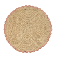 Aura Pink edge placemat, Woven raffia tabletop