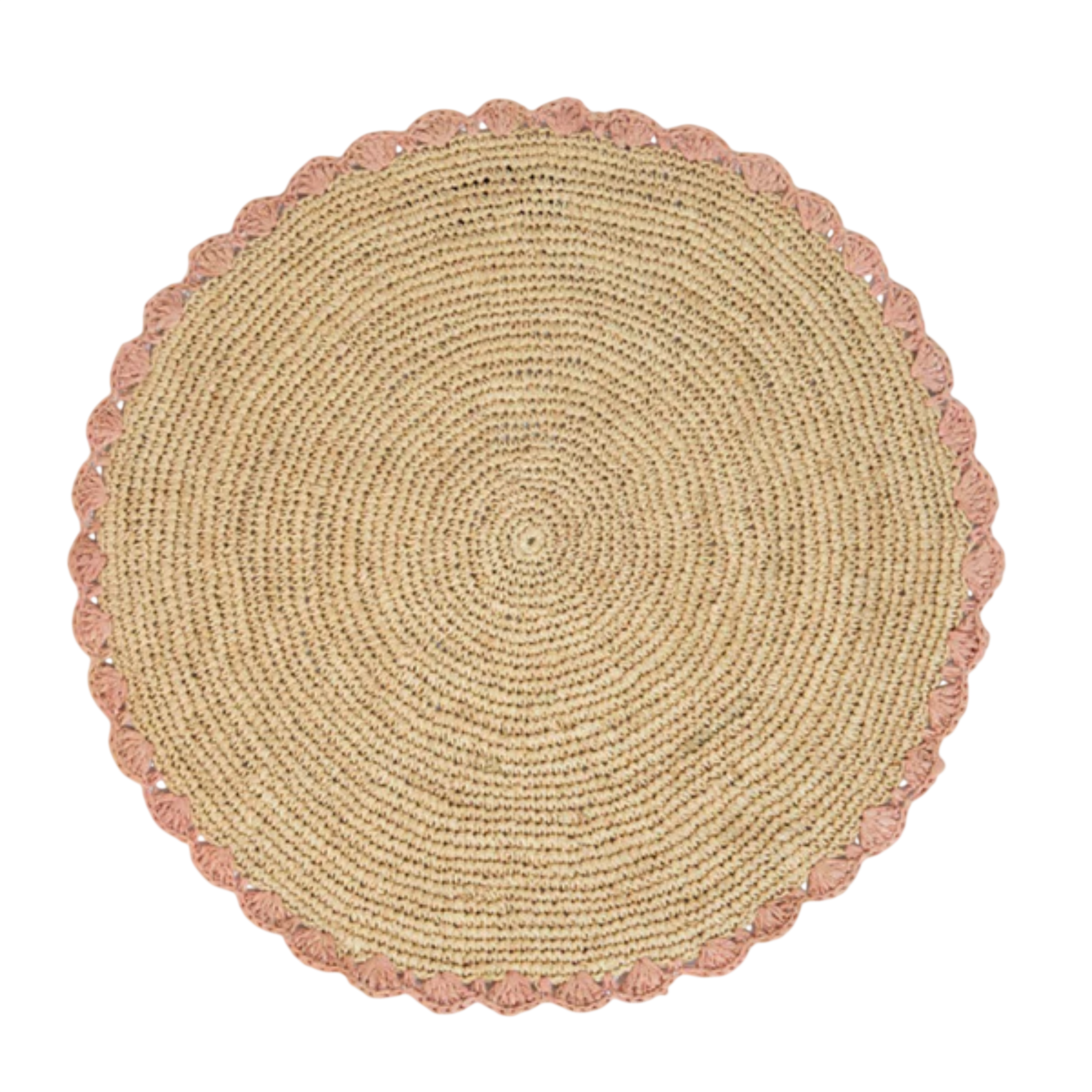 Aura Pink edge placemat, Woven raffia tabletop