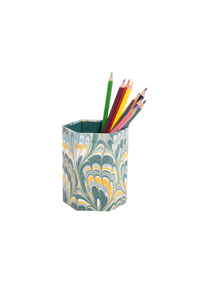 Hand-Marbled Pencil Holder Organizer in Blue Marbling