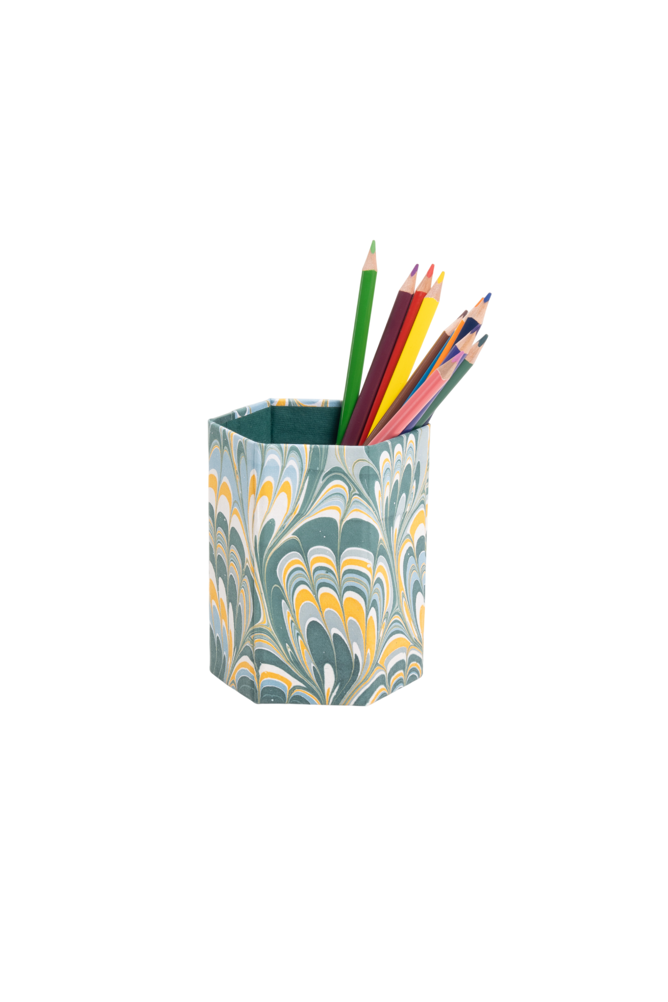 Hand-Marbled Pencil Holder Organizer in Blue Marbling