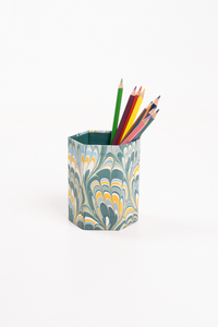 Hand-Marbled Pencil Holder Organizer in Blue Marbling