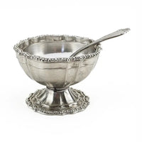 Vintage Beaded Pewter Salt Cellar with Spoon