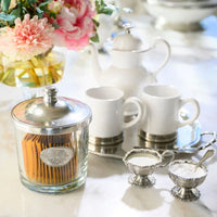 Vintage Beaded Pewter Salt Cellar with Spoon