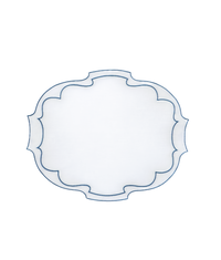 Frame Oval Linen Placemats, White / Blue Mirage
