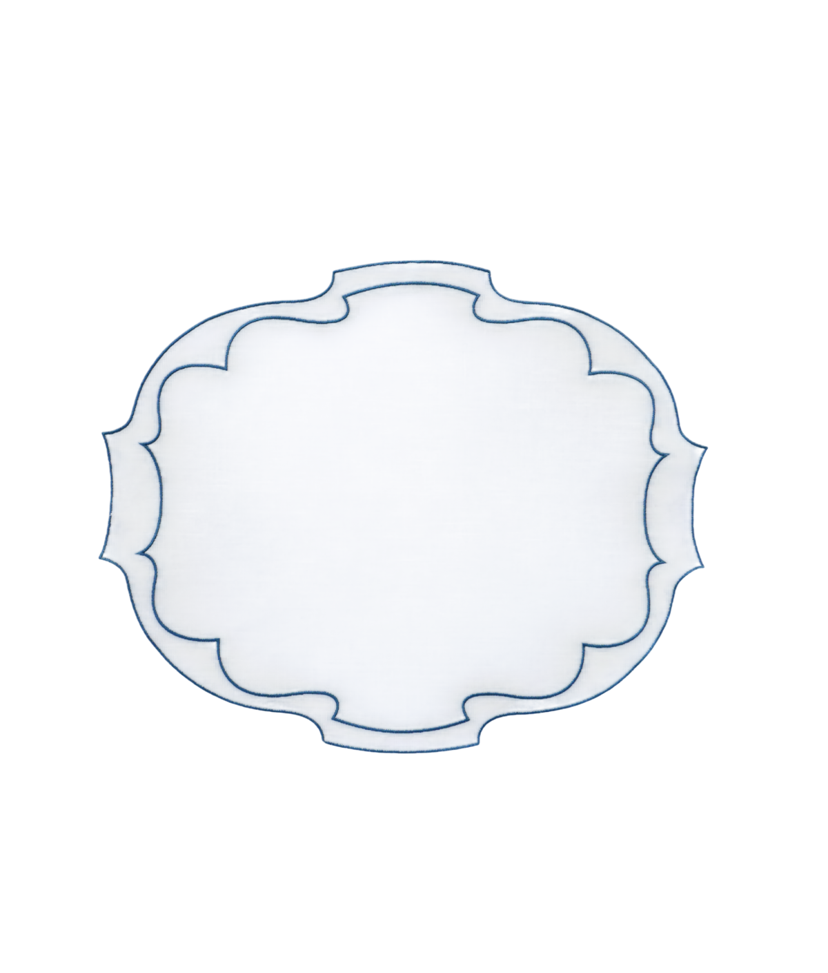 Frame Oval Linen Placemats, White / Blue Mirage