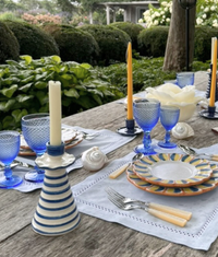 Ruffle Candleholder Set, Azul Stripe