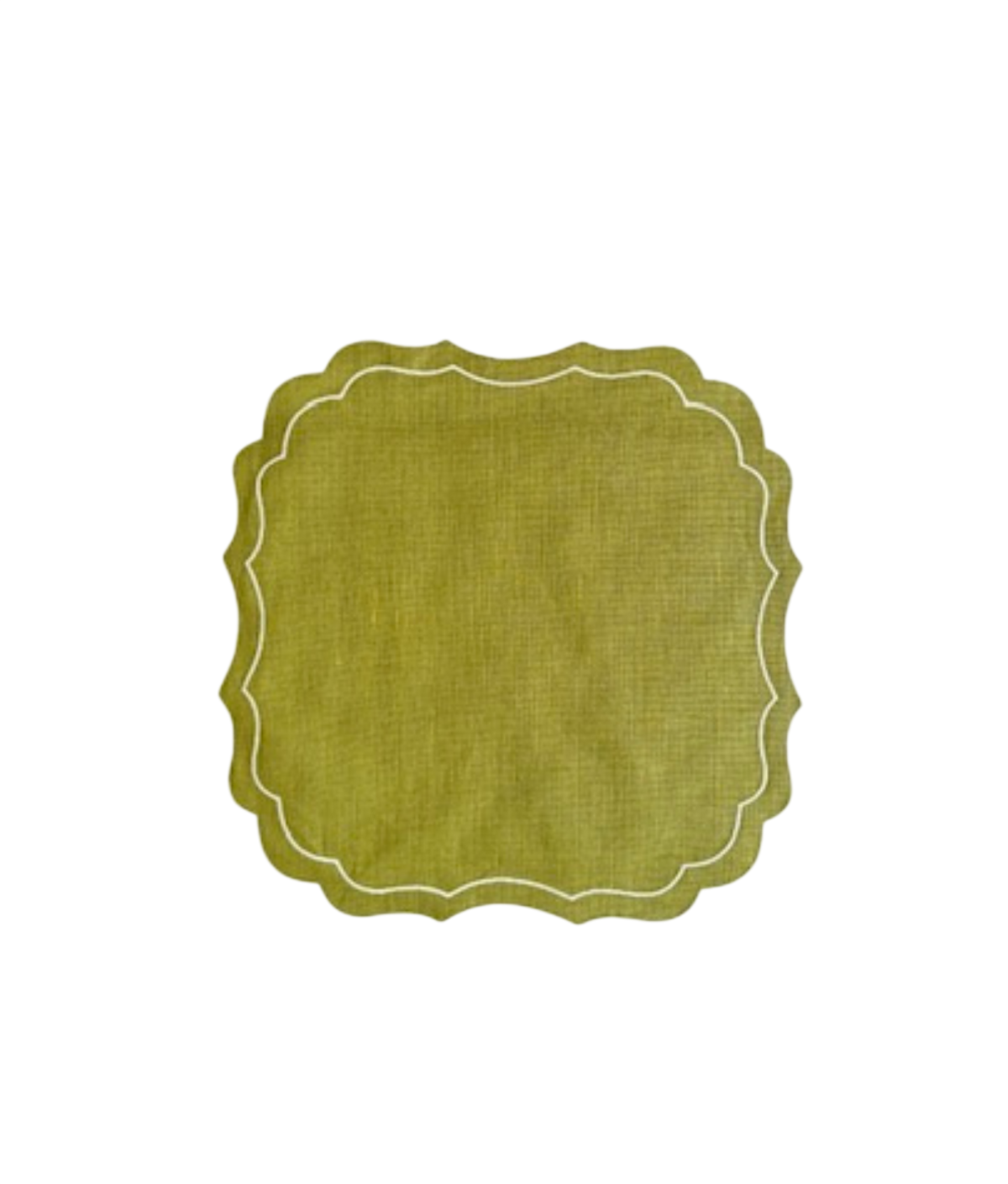 Scalloped Linen Placemats, Olive / Ivory