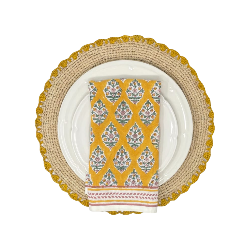 Marigold Raffia Placemats, Boho Round Natural Hand Woven Placemats, Table Mats for Dining Table
