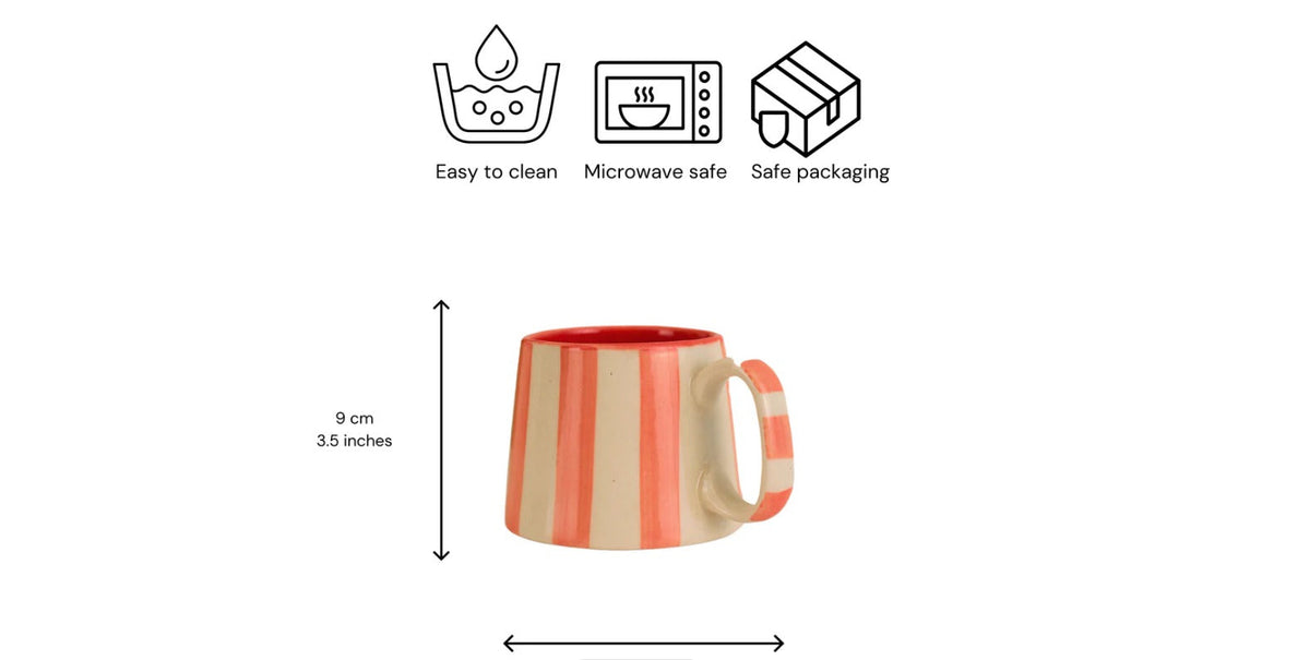 Ceramic Stripe Coffee Cup - Pink (Set of 2)