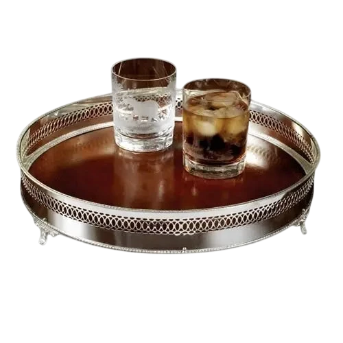 Wood/Silver Plate Footed 12" English Gallery Tray