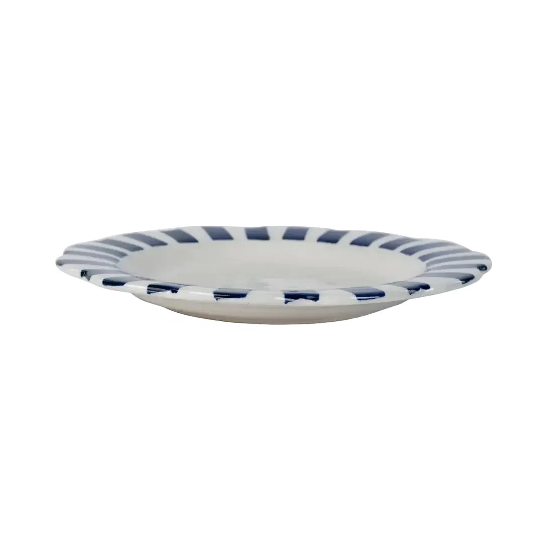 Handpainted Stripe Ceramic Dinner Plate - Blue (Set of 2)