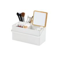 Makeup Organizer with Mirror - Steel + Wood