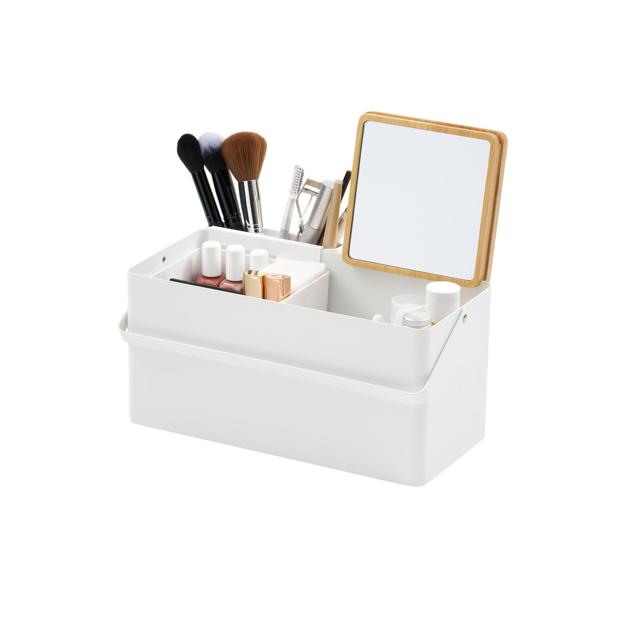 Makeup Organizer with Mirror - Steel + Wood