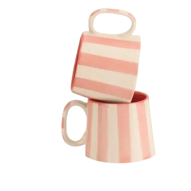 Ceramic Stripe Coffee Cup - Pink (Set of 2)
