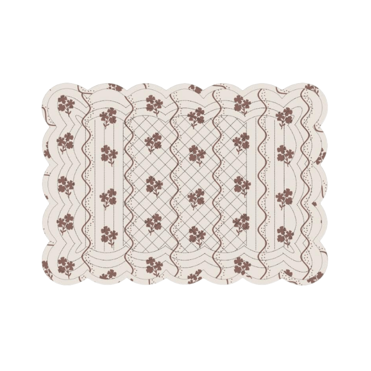 Beatrice Chocolate Floral Scalloped Quilted Placemat