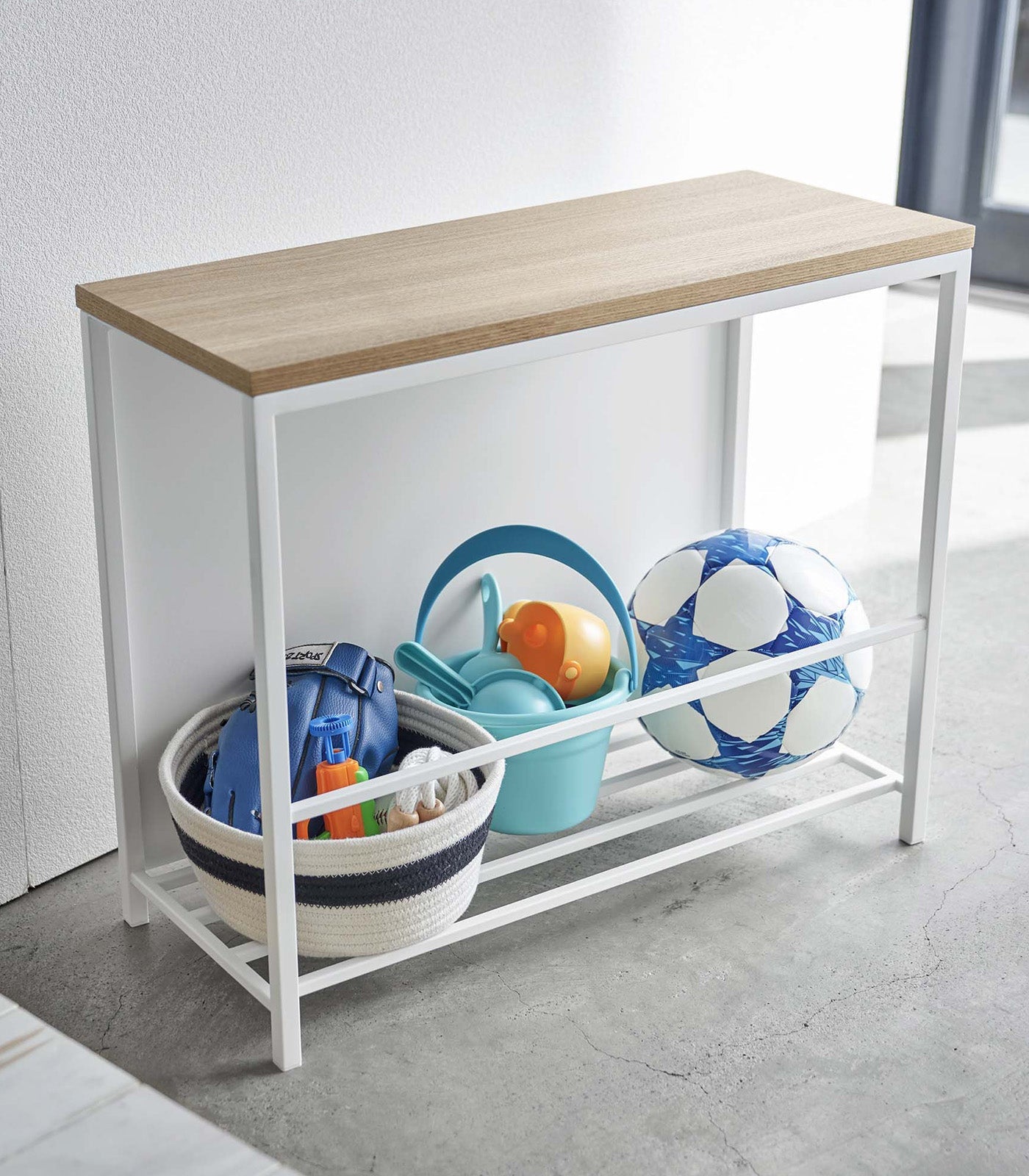 Entryway Storage Organizer & Bench (18" H)  - Steel + Wood