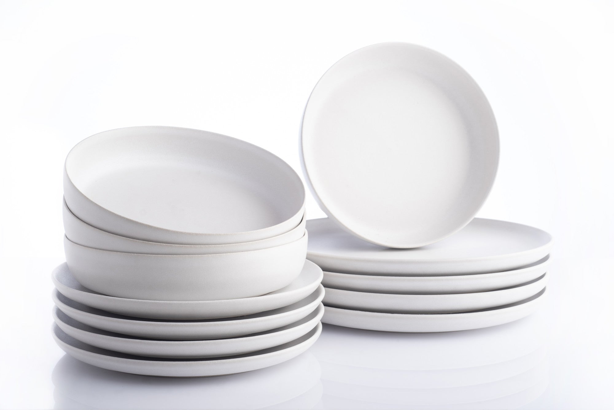 Macchio Stoneware Dinnerware Set - White Matte - Crafted in Portugal - Scratch-Resistant