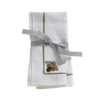 Stripey Bee Linen Dinner Napkins - White (Set of 2)