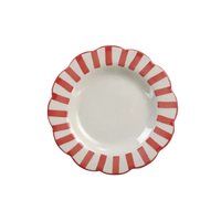 Handpainted Stripe Ceramic Salad Plate - Red (Set of 2)