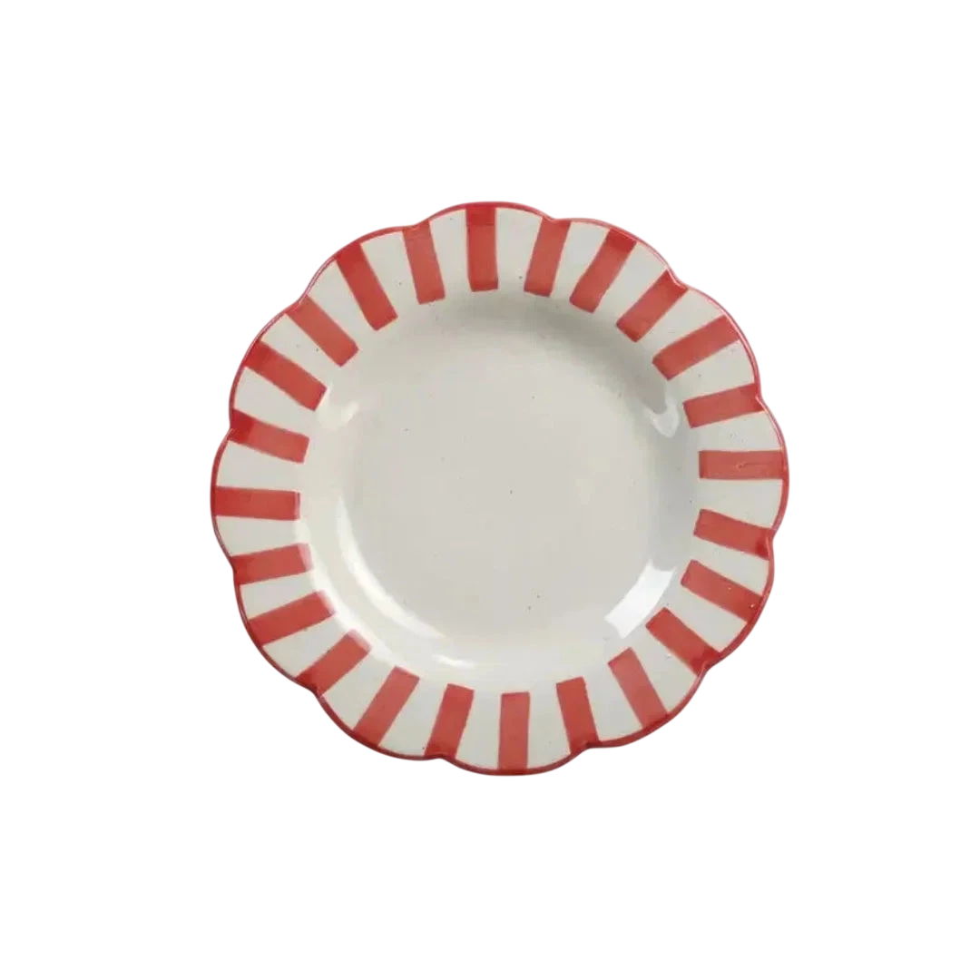 Handpainted Stripe Ceramic Salad Plate - Red (Set of 2)