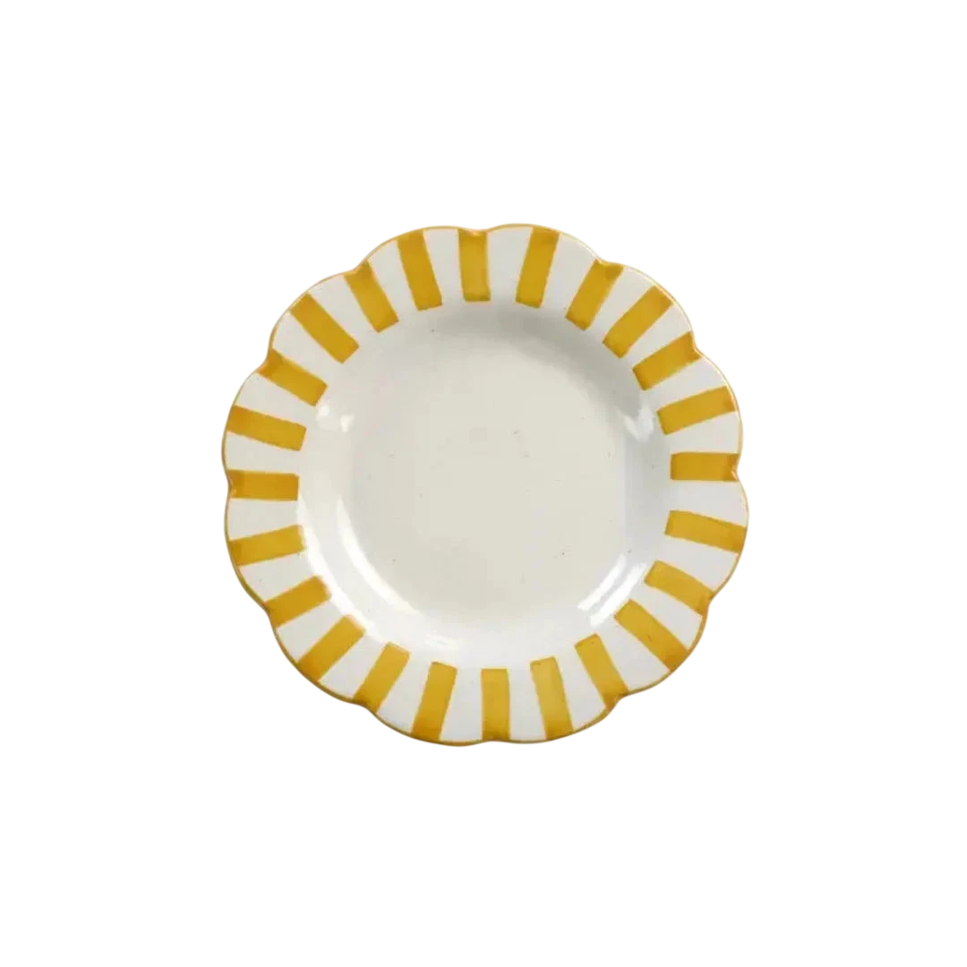 Handpainted Stripe Ceramic Salad Plate - Yellow (Set of 2)