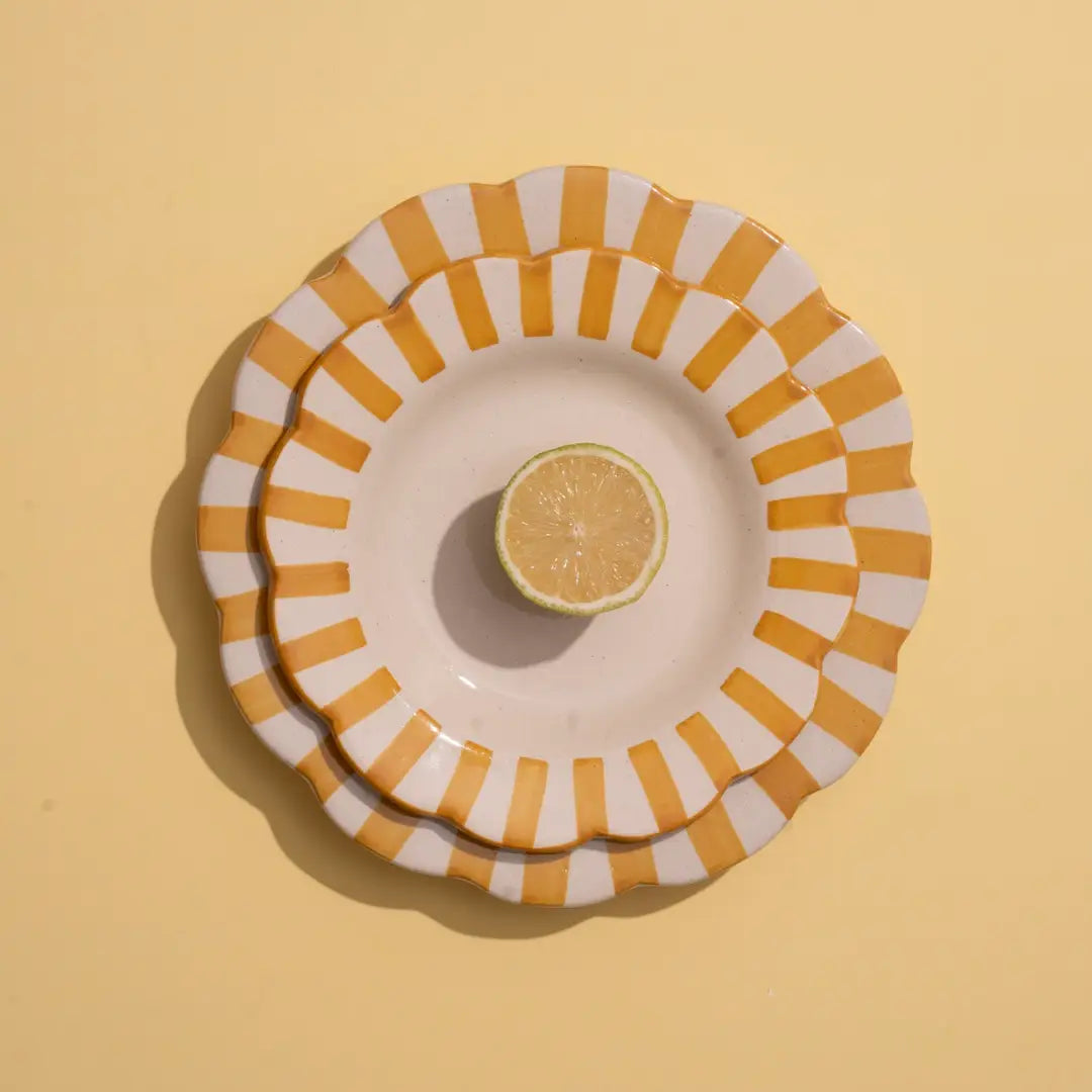 Handpainted Stripe Ceramic Salad Plate - Yellow (Set of 2)