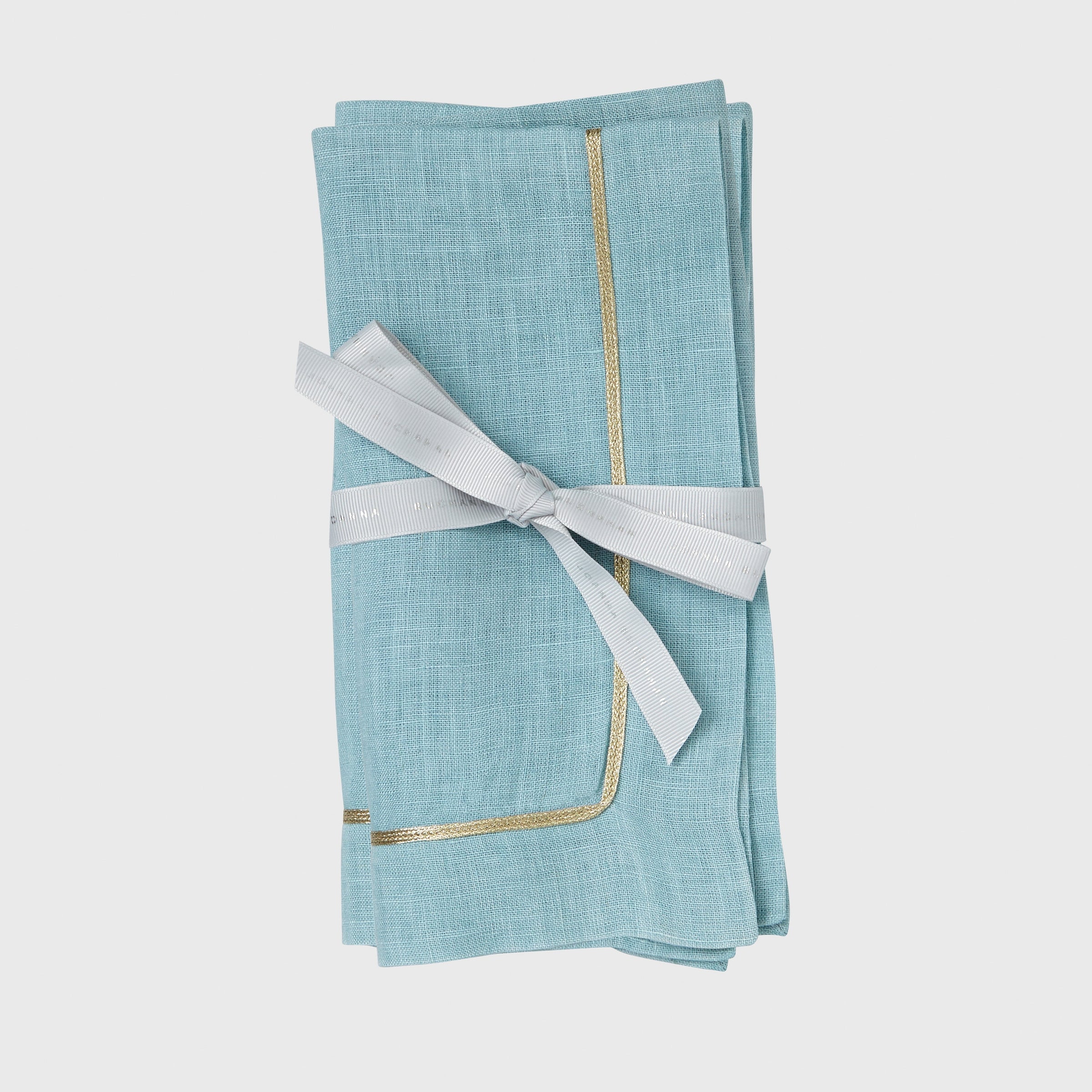 Gold Trim Dinner Napkins - Duck Egg Blue (Set of 2)