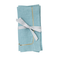 Gold Trim Dinner Napkins - Duck Egg Blue (Set of 2)