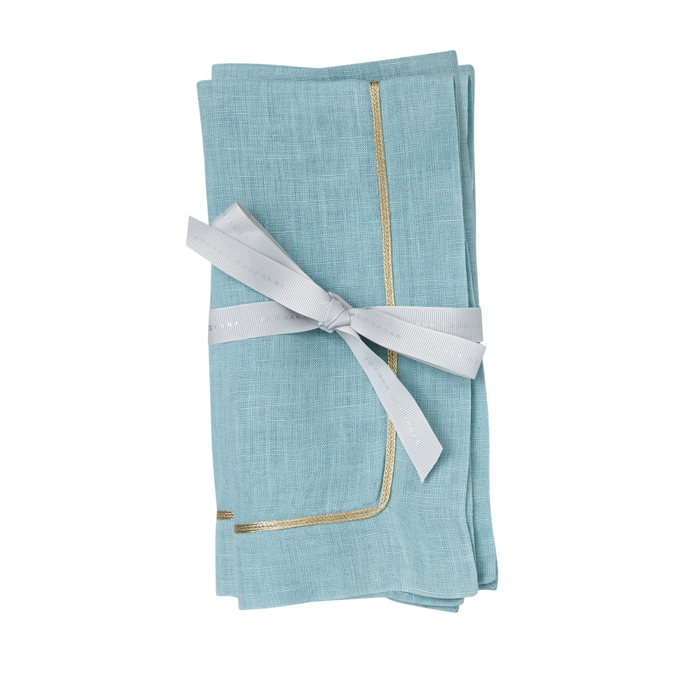 Gold Trim Dinner Napkins - Duck Egg Blue (Set of 2)