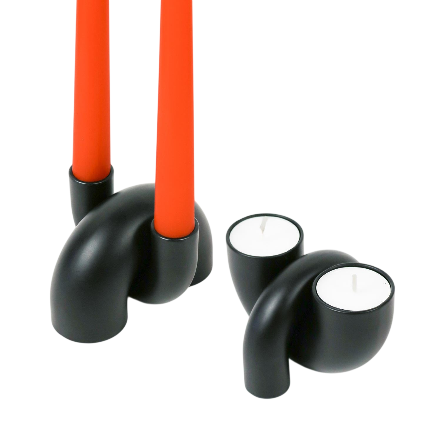 Macaroni 2-in-1 Candleholder - Tapers & Tealights - Black