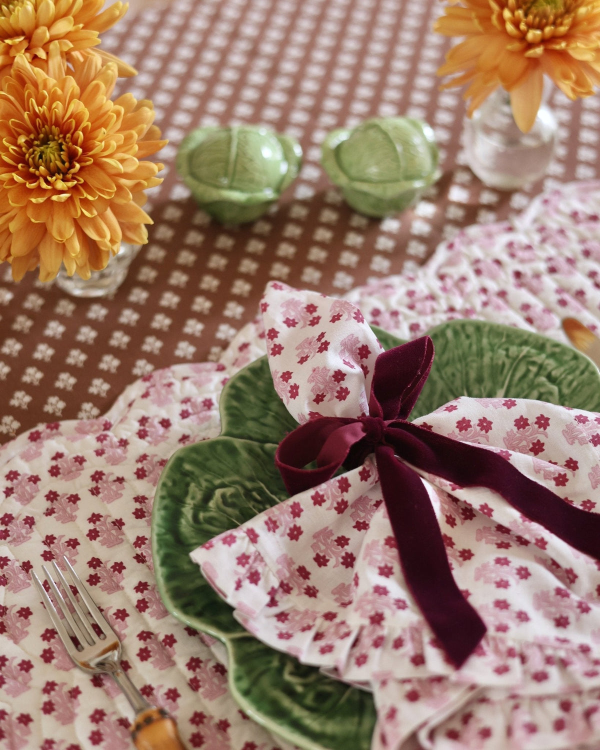 Constance Chocolate Round Tablecloth with Ruffle