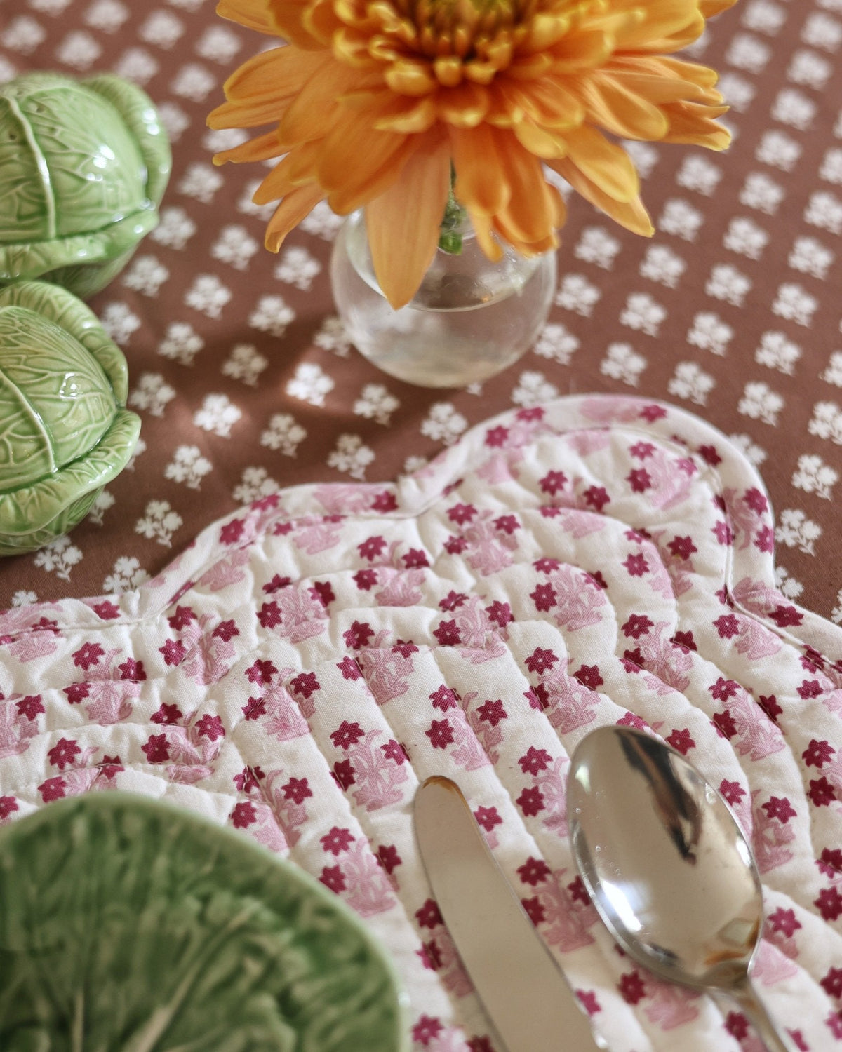 Constance Chocolate Round Tablecloth with Ruffle