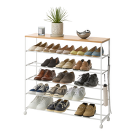 Rolling Five-Tier Shoe Rack (34.25" H)  - Steel + Wood