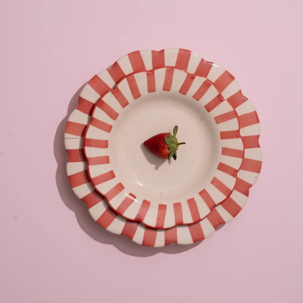 Handpainted Stripe Ceramic Salad Plate - Red (Set of 2)