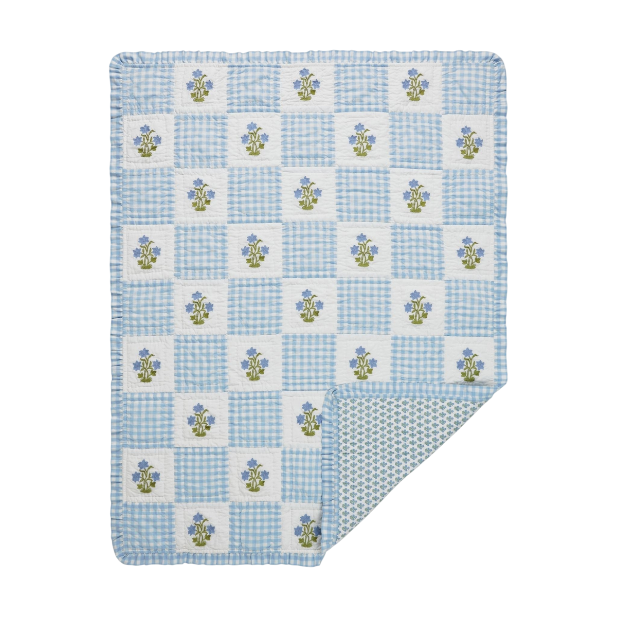 Dorothy Blue Embroidered Quilted Throw Blanket