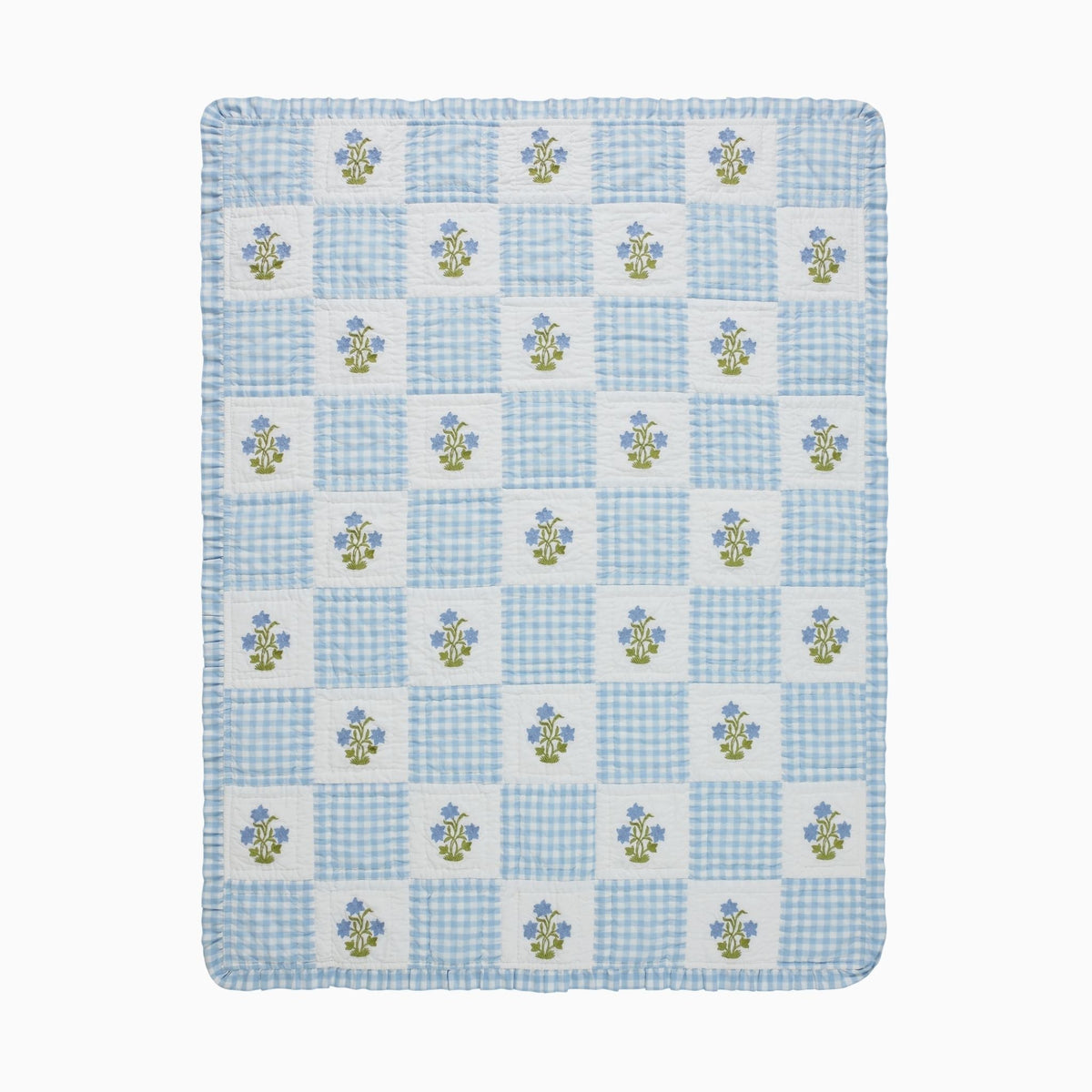 Dorothy Blue Embroidered Quilted Throw Blanket