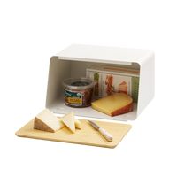 Bread Box with Cutting Board Lid - Steel + Wood