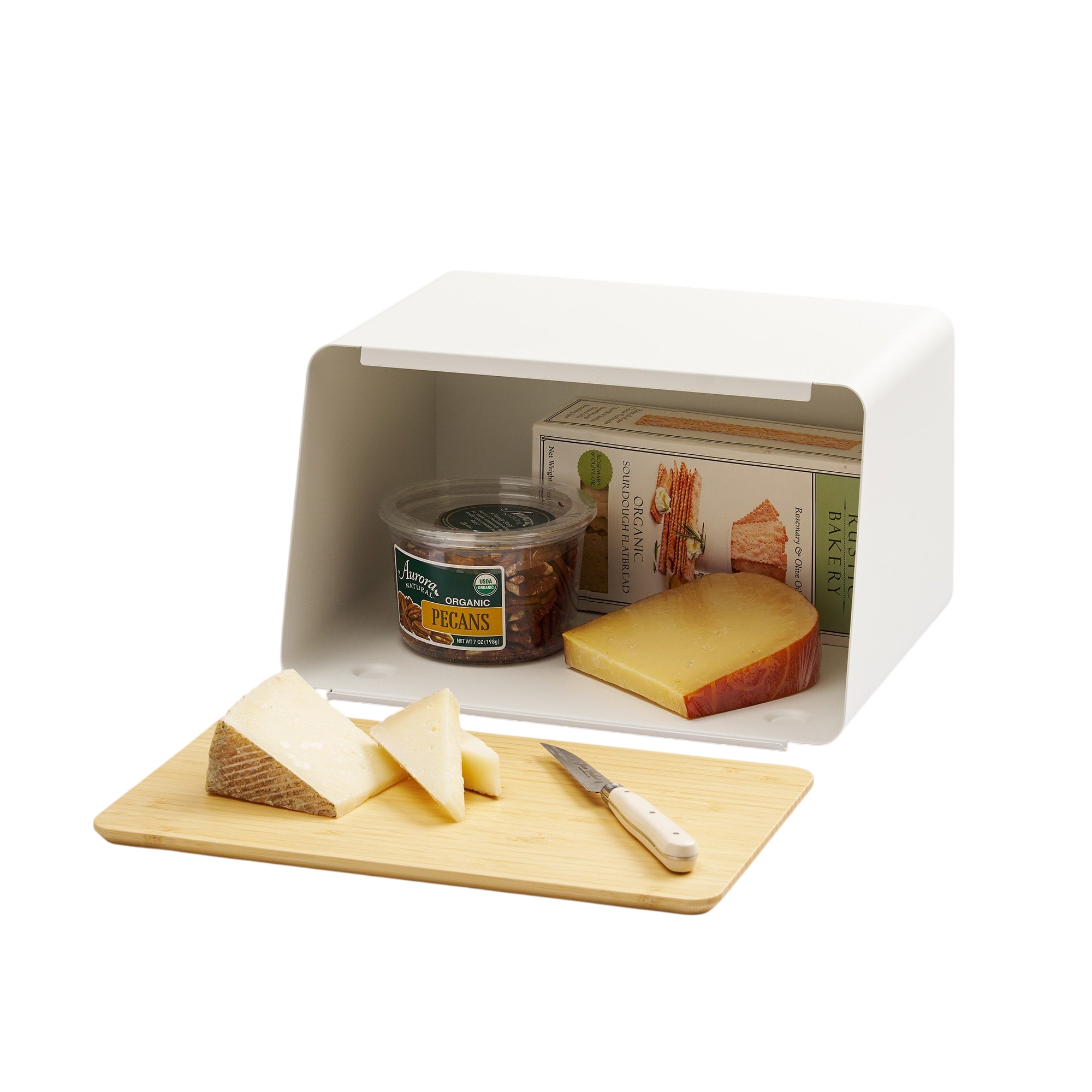 Bread Box with Cutting Board Lid - Steel + Wood