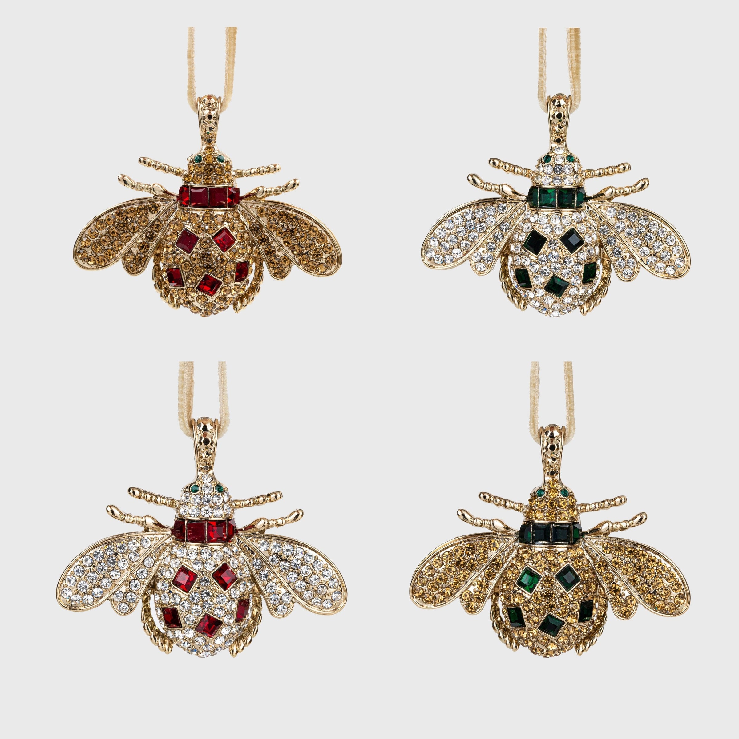 Classic Bee Hanging Ornament Boxed Set - Red and Green