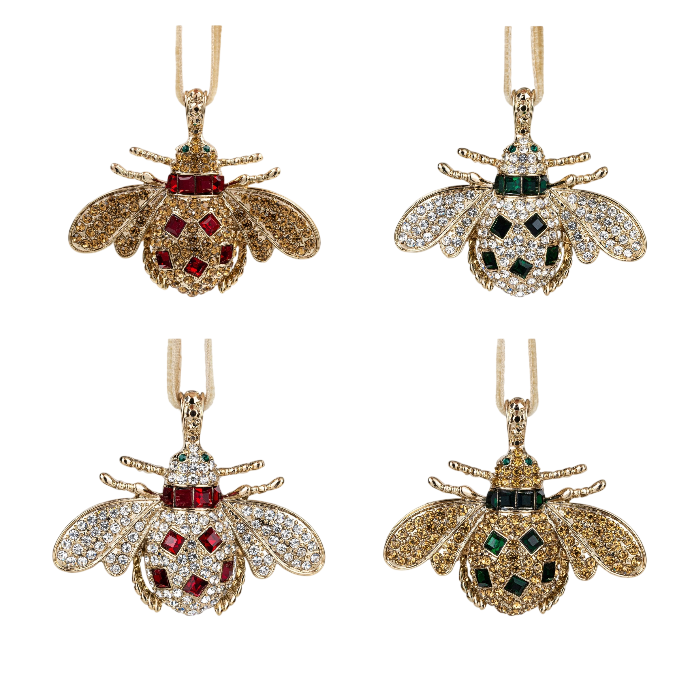 Classic Bee Hanging Ornament Boxed Set - Red and Green